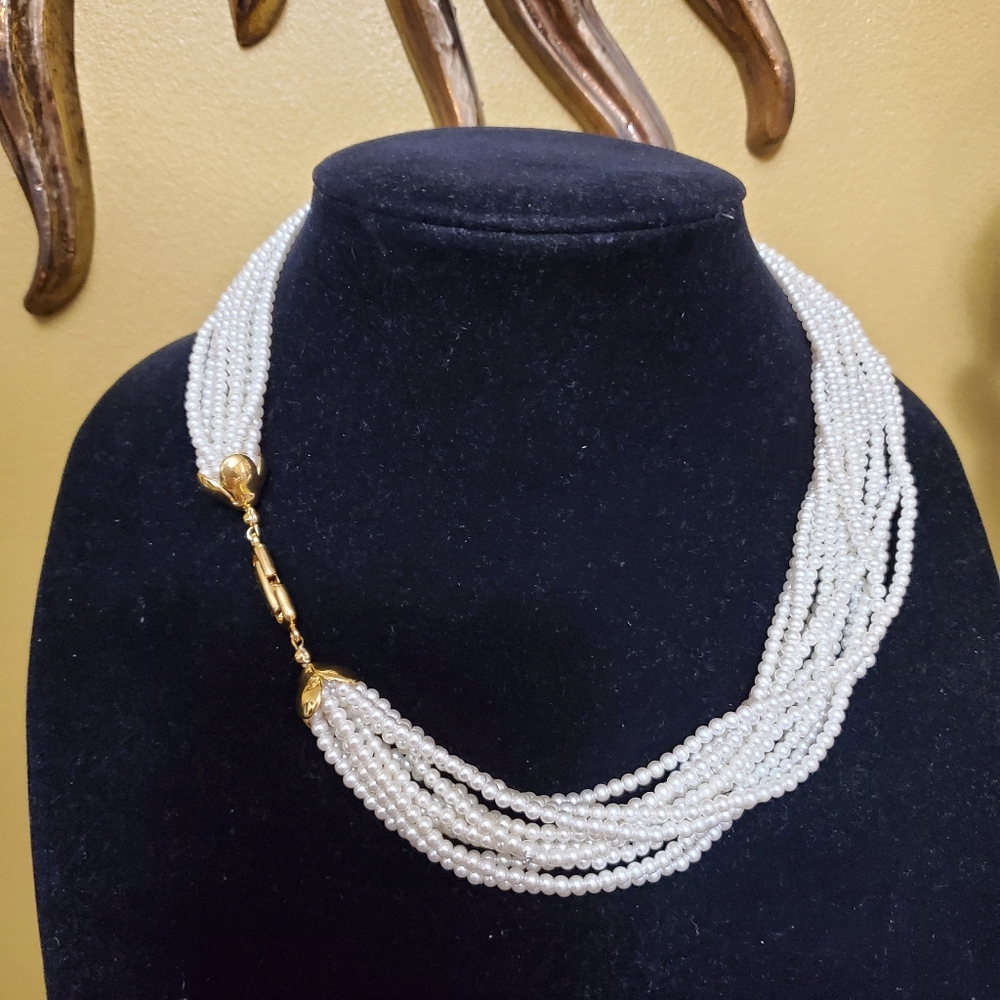 12 Strand Cream Faux Pearl Necklace 18"